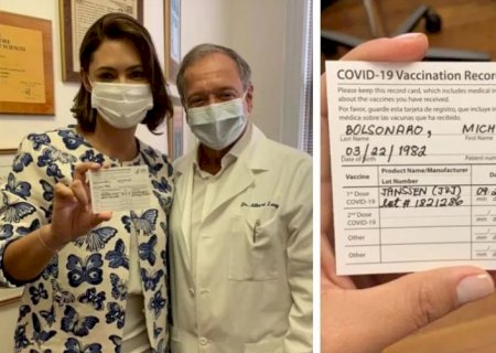 Michelle Bolsonaro publica fotos de cartão vacinal e com médico que a imunizou contra a Covid-19 nos EUA