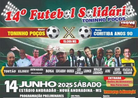 14º Futebol Solidário do Toninho Poços será realizado no dia 14 de junho em Nova Andradina