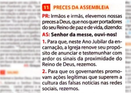 Igreja Católica inclui prece contra fake news em liturgia dominical