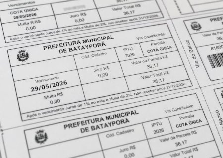 Batayporã prorroga vencimento da parcela única do IPTU 2026 para 29 de maio