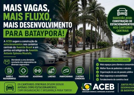 ACEB sugere construção de estacionamentos em canteiros centrais de avenidas de Batayporã