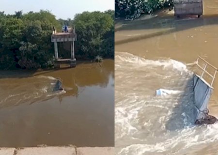 Caminhoneiro morre após ponte ceder e carreta cair no rio Taquari no Pantanal de MS