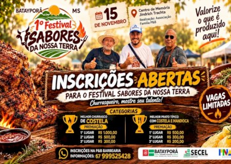 Batayporã abre inscrições para 1º Festival Sabores da Nossa Terra, com premiação de quase R$ 3 mil